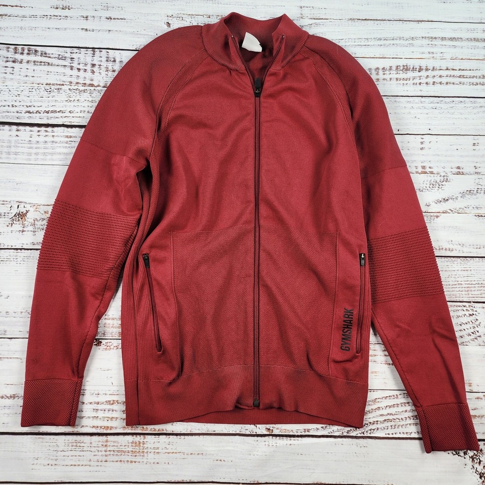 Gymshark True Knit Full Zip Track Jacket Mens Size M Red Burgundy Athletic